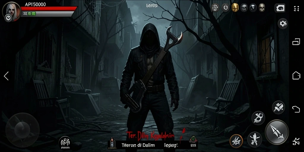 Tangkapan layar gameplay API5000 menampilkan karakter yang terjebak dalam kegelapan.