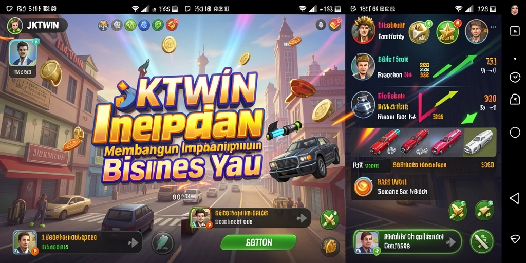 Tampilan utama JKTWIN menunjukkan gameplay membangun bisnis Tycoon.