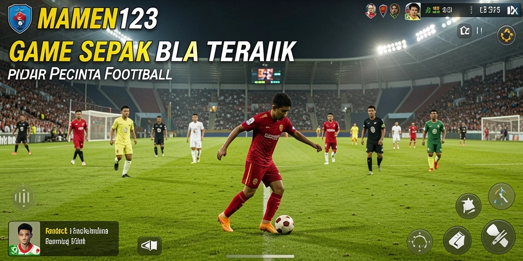 Tampilan gameplay seru dalam MAMEN123 saat bertanding sepak bola.