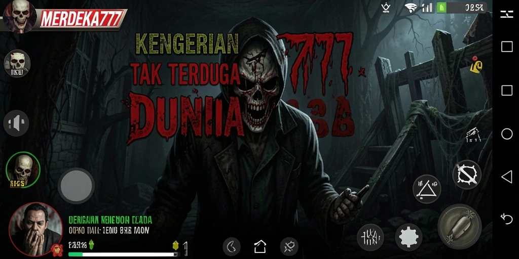Screenshot gameplay menyeramkan di MERDEKA777 dengan suasana gelap.