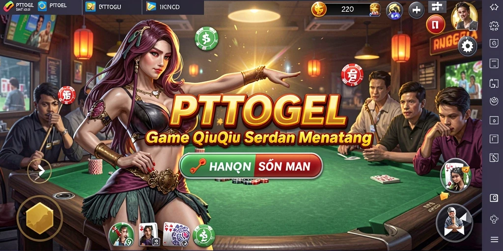 Screenshot gameplay PTTOGEL menampilkan kartu dan suasana permainan QiuQiu.