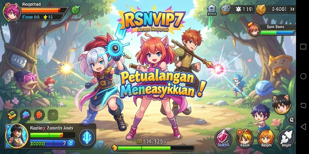 Tangkapan layar gameplay RSNVIP7 yang menampilkan aksi karakter anime.