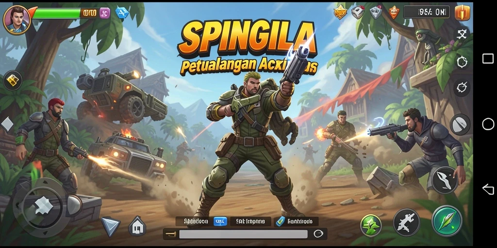 Tangkapan layar SPINGILA menunjukkan aksi yang mendebarkan dan karakter yang dinamis.