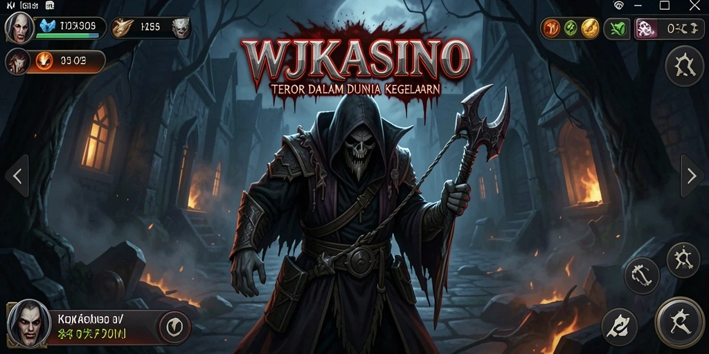 Tangkapan layar gameplay menegangkan WJKASINO dengan suasana Horror yang mencekam.